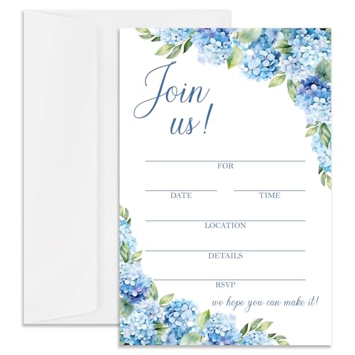 rizotus Blue Floral Wedding Invitations with Envelopes, 25 Join Us Invitation Cards Blank Invites for Wedding Reception Bridal Baby Shower Engagement Birthday Dinner Party, 4 x 6 Inch -03