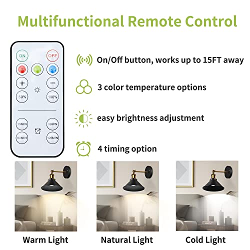 Haultop 3 Pack Battery Operated Wall Sconce, Battery Operated Wall Lights, Dimmable Wall Sconces With Remote Control, Matte Black Battery Wall Sconce For Picture Collage, Stairway- No Need Hardwire #TOP4