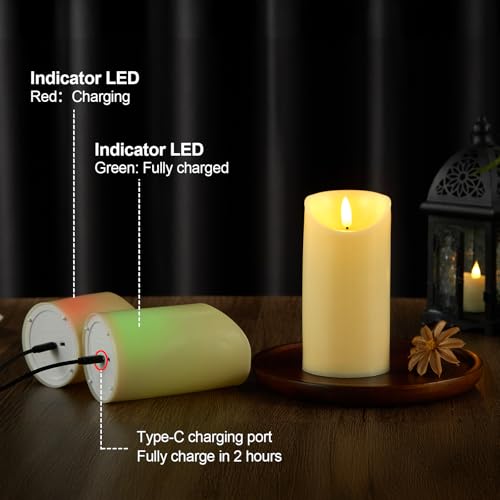 Image of Image Rechargeable Flameless Candles, 4 inch 5 inch 6 inch Timer LED Flickering Light with Remote & Type-C Charging Cable, 3Pcs Votive Tealight Candles for Home Decor