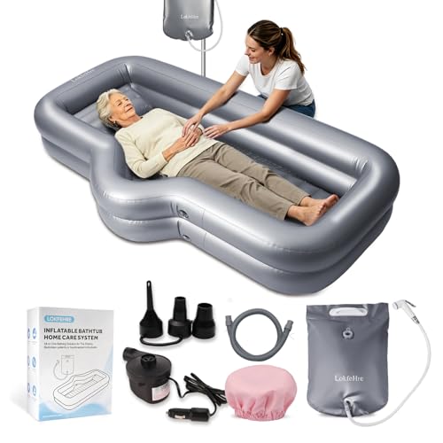 LOKFEHRE Medical Inflatable Bathtub for Bedridden - One Person Drainage, Curved Side, Built-in Air...