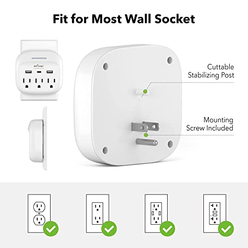 Image of BN-LINK Multi Plug Outlet Extender with USB, Surge Protector Outlet with 3 AC Outlet Splitter and 3 USB Ports (1 USB C), Multi Plug Wall Outlet for Dorm, School, Travel, Office, Home, Travel, 1 Pack