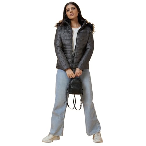 Image of Globus Women Copper Solid Hooded Casual Puffer Jacket With Zip Closure-3640037001