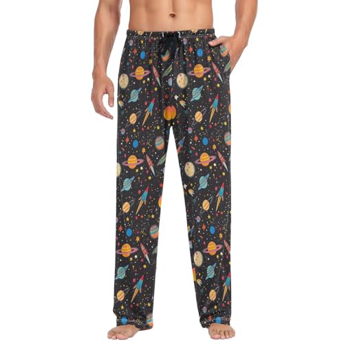 Laprad Men's Pajama Pants Lounge Comfy Pjs Bottoms Space Planets Soft Sleep Pant with Pockets