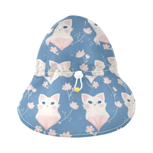 Toddlers Sun Hat Baby Boys' Bucket Hats Baby Girls' UPF 50+ Protection Neck Flap Traveling Swim Hat Peach Cute White Cats Spring Blue3
