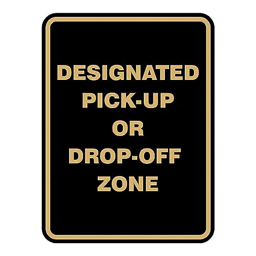 Signs ByLITA Portrait Round Designated Pick-Up Drop-Off Zone Sign | Easy Installation (Black Gold) - Medium