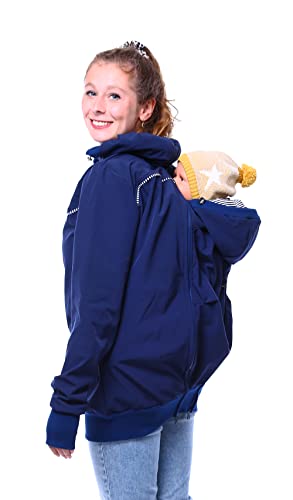 Viva la Mama Chaqueta 4 en 1 para llevar en la espalda o en el pecho, Softshell, chaqueta premamá + chaqueta canguro – Aventuris Diseño de rayas marinas. M
