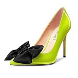 Aachcol Women Stiletto High Heel Pumps Slip-on Pointed Toe Dress Shoes Office Party Wedding Patent 4 Inch, Green B, 8