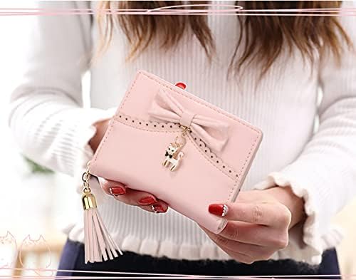 Miniatura 2 de UTO Cartera para niñas de piel sintética con colgante de gato con borla y cremallera, organizador de tarjetas para mujer, pequeño y lindo monedero