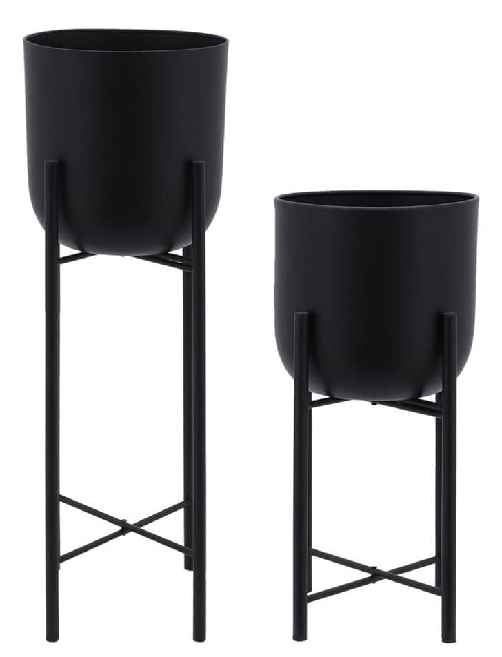 Image of Bee Creative Metal Floor Plant Pot Set of 2 Ideal for Indoor Outdoor Home Decor Round Planter with Metal Plant Stand
