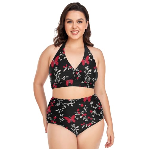 Maillot de bain taille haute réglable femme imprimé papillon chic