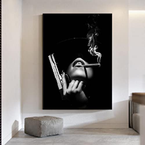 Peinture toile portrait femme fumée 80x110cm impression haute définition moderne
