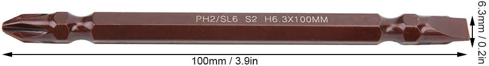 10PCs Double Ended Screwdriver Bit Hardware Accessory Hand Tool Magnetic H6.3 x 100MM(Double Ended H6.3 x 100 x PH2/SL6)