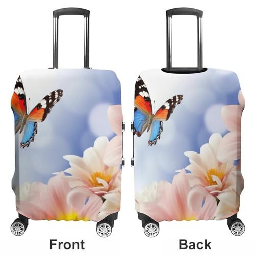 Flowers And Butterfly Luggage Cover, Elastic Luggage Protector Fits 19-32in Suitcases, Washable & Anti-Scratch Suitcase Cover for Men Women L3
