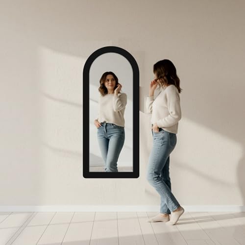 Image of Creative Arts n Frames 18x42 inch Long Wooden Irregular Curve Zigzag Shape Wall Hanging Wall Mount Full Length HD Mirror Home Decor Items (Classic Black Arch 18x42 inch Mirror)