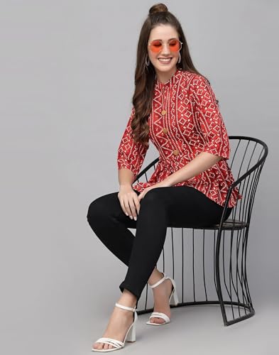 Image of Bollyclues Women's Crepe Bandhni Printed Peplum Top(BC-to)
