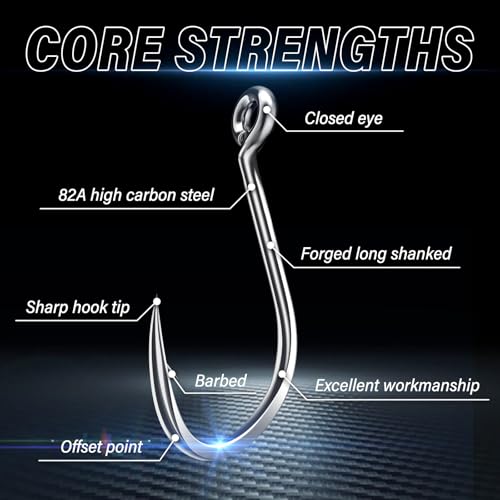 50PCS Sharp Barbed Fishing Hooks, High-Carbon Steel Ultra-Strong, Single Size with Hole for Easy Tying, Secure Portable Box Included – Ideal for Bank Fishing, Lure Fishing & All Conditions - Image 5