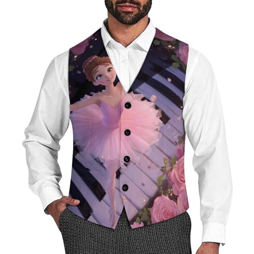 Ballet Music Piano Men's Suit Vest Slim Fit Business Dress Party Pattern Waistcoat Vest Top