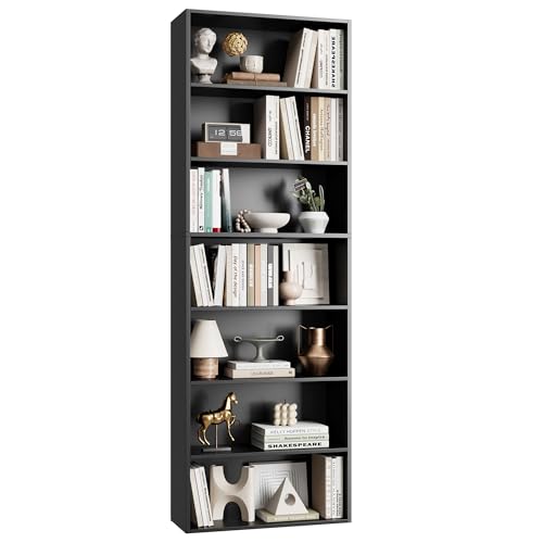 FACBOTALL 82″ Tall Bookshelf, 7-Tier Open Shelves Bookcase, Freestanding Display Storage Shelves, Tall Bookcase Home Decor Furniture for Home Office, Living Room, Bedroom, Black