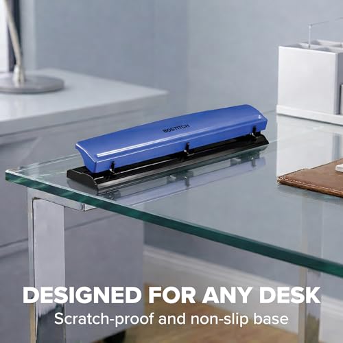 Image of Bostitch 3-Hole Punch, 15 Sheet Capacity, Heavy Duty All-Metal Paper Punch, Non-Slip Base, Easy-Empty Chip Tray, 9 /32 inch Holes, Fits Standard 3 Ring Binders, Office, School & Home, Blue