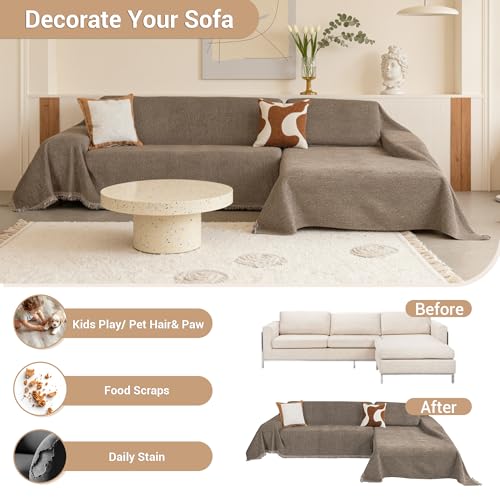 MYSKY HOME Sectional Couch Cover for L Shape Sofa, 2 Pieces Chenille Sofa Covers Furniture Protector Dog Washable for Pets, Kids, (71"x102" + 71"x118", Sand) by MYSKY HOME - Image 4