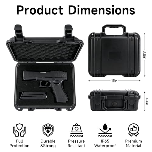 Image of TSA Approved Gun Pistol Case Waterproof Handgun Case with Pre-Cut EVA Foam Shockproof Travel Carrying Hard Shell Case Included Silica Gel Canister, Black
