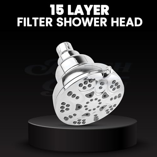 Image of BATH GURU ABS High-Performance Shower Head with Filter, 5 Function Modes, Water Softener for Hair and Skin Protection Filter Shower Head for Bathroom Chrome Plated (Head Only)