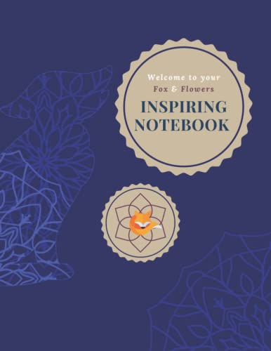 Notebook: Fox and Flowers Inspiring Journal: Blue Fox Mandala Design Notebook, 100 Pages with Branded lined paper
