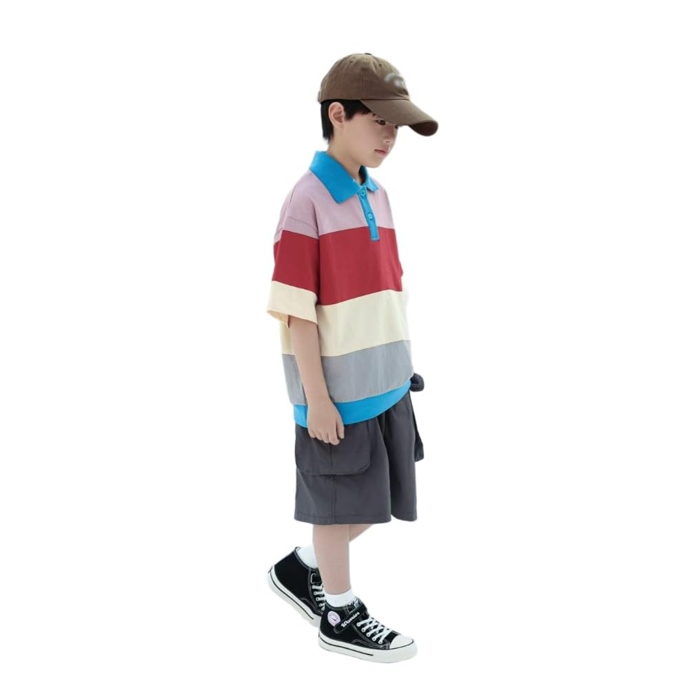 CYBHSM - Camiseta de manga corta a rayas para niños de primavera y verano, para niños medianos y grandes, holgada, informal, para niños