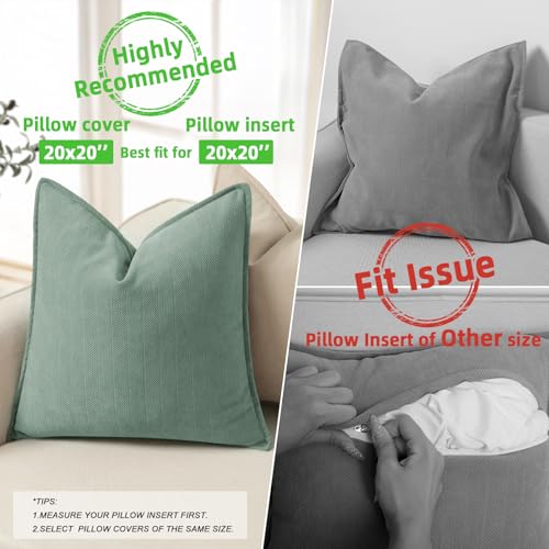 ZWJD Dusty Green Pillow Covers 20x20 Set of 2 Chenille Throw Pillow Covers with Elegant Design Soft and Luxurious Decorative Throw Pillows for Couch, Bed, and Home Decor