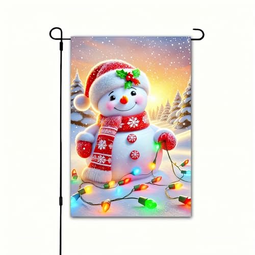 Image of BlissYard Christmas Snowman Garden Flag 12x18 Inch Polyester | Double sided polyester, Christmas snowman colorful lights design, cozy winter home decor for holiday porch and yard