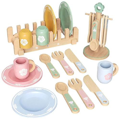 SGZIOO Kinderküche Zubehör Holz, Teeservice Spielküche Zubehör Holz,...