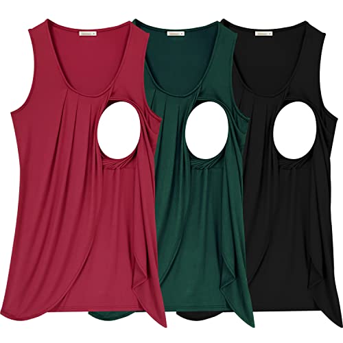 Image of PARNIXS Summer Women's Maternity Nursing Tank Top Sleeveless Comfy Breastfeeding Clothes