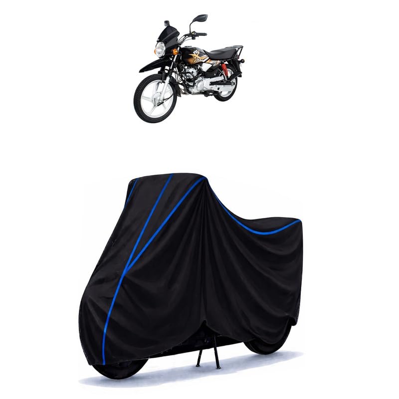 Image of TVS HLX Bike Cover Water Resistant Universal Motorcycle Rain | Heavy Duty UV Protection, Dust, Scratch Indoor Outdoor All Weather with Black Blue Piping Elastic