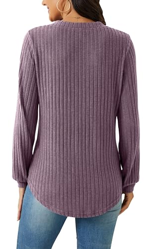 Image of RUBZOOF Sweaters for Women Fall Fashion 2024 Casual V-Neck Long Sleeve Tunic Tops