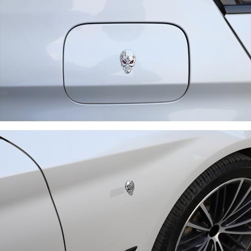 Image of TOMALL 2Pcs 3D Skull USA Flag Emblem Stickers for Car Universal Skeleton Chrome Metal Badge Halloween Decals Exterior Logo Symbol Decoration Accessories for Car Trunk Window Bumper Laptop (Silver)
