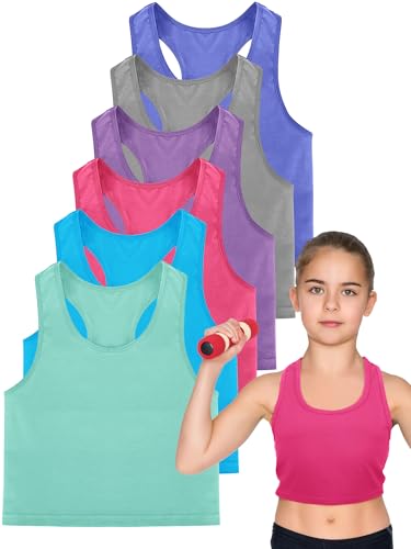 Image of Geyoga 6 Pieces Girls Dance Tank Top Racerback Crop Top Sleeveless Dance Outfit for Ballet Hip Hop Athletic Wear