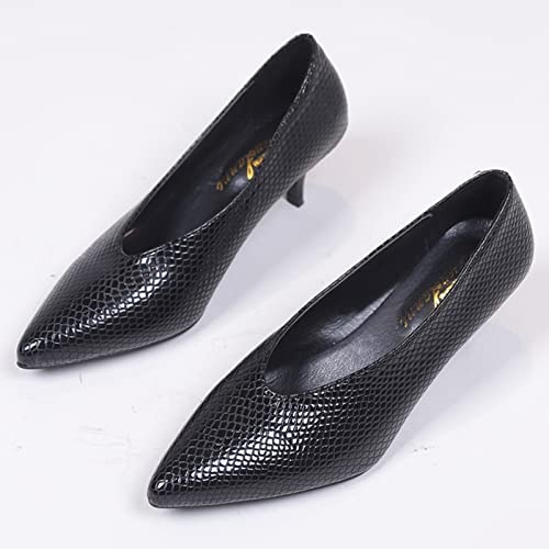 Sandalias mujer tacon talla 43 de vestir negros zapatos de trabajo solidos puntiagudos 4