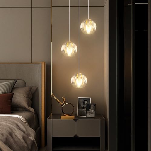3 Light Globe Glass Pendant Light Modern LED Dimmable Chandelier ...