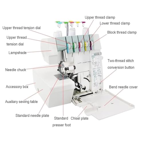Wytrzymała maszyna do szycia overlock, wszechstronny overlock 2-3-4-5 nitkowy do profesjonalnego ściegu łańcuszkowego i obszywania, idealny do domu i rękodzieła