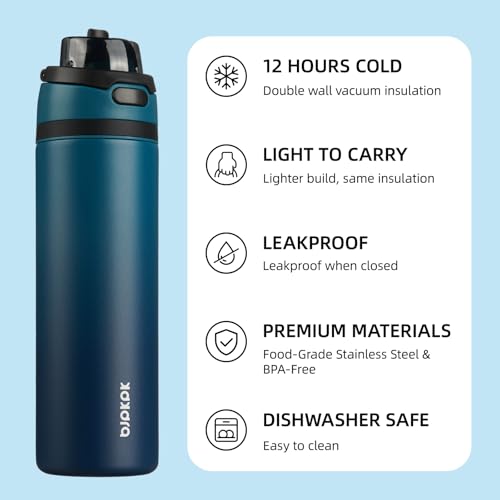 Image of BJPKPK 25oz Insulated Water Bottle with Straw Lid & Handle, Stainless Steel | Leak-Proof 2-in-1 Straw & Spout Lid, BPA-Free Vacuum Insulated Bottle Fits Cup Holders for Gym, Office, Travel & Outdoor