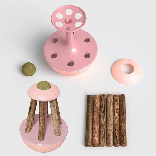 Image of cature Care by Nature Interactive Cat Catnip Toy - Cat Tumbler Toy With Catnip Ball And Silvervine Stick, Teeth Cleaning Chew Toy For Kitten, Fun Toy For Cat Exercise & Molar Tools (Pink)