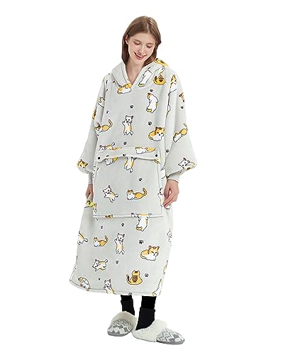 Image of KFUBUO Wearable Blanket Hoodie for Adults With Pocket Cat Extra Long | Sherpa, Cat Gifts for Cat lovers, Sweatshirt Blanket, Cat Hoodie Pouch, Cute Gifts for Women, Blanket Sweatshirt