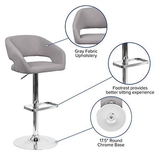 Flash Furniture Erik Contemporary Adjustable Height Barstool with Footrest and Rounded Mid-Back, Upholstered Bar or Counter Height Stool, Gray/Chrome - Image 5
