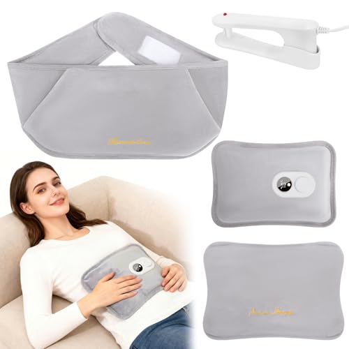 Noetopolis Elektrische Wärmflasche, Tragbare Wärmflasche Elektrisch, Wiederaufladbar&Kabellos, 4-Teiliges Set mit Wärmflaschengürtel&Flanellbezug,...
