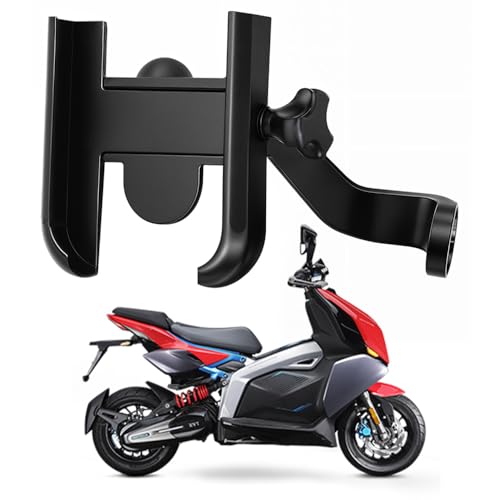 Image of Metal CNC Mobile Holder for Scooter, Scooty & Motorcycle Compatible for TVS X, Mirror Mount, 360 Rotation, Strong Anti-Slip Grip, Wide Adjustable Fit for All Smartphones (Black)
