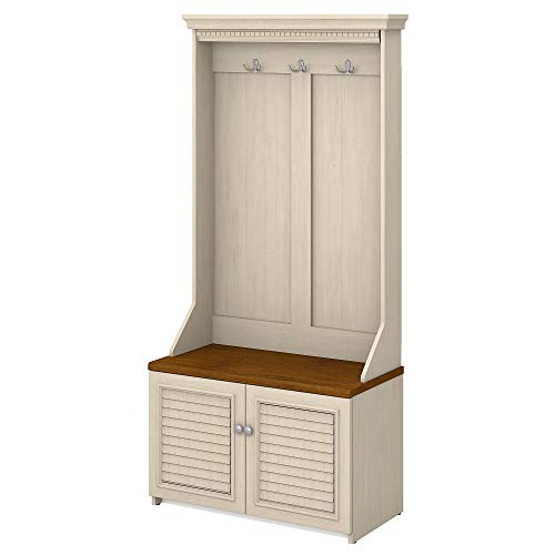 Bush Furniture Fairview Hall Tree with Shoe Storage Bench, Antique White