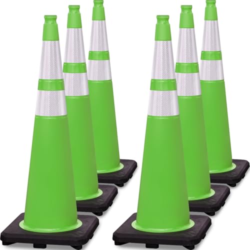 6 Pack 36" Large-Sized PVC Traffic Cones with Heavy-Duty Black Ba...