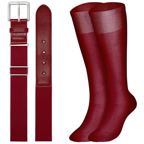 Image of XZQTIVE Baseball Softball Socks and Baseball Softball Belt Combo Set Knee-High Soccer Socks for Kids Youth Adult