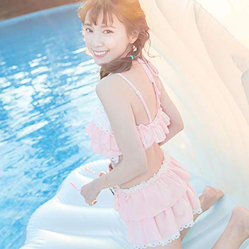 Nuoqi Japan Sweet Girls Pink Soft Flounced Bikini Sexy Swimwear Set Spa Swimsuit #TOP1