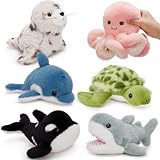 MaoGoLan 6Pcs Sea Animal Plush Toys Ocean Stuffed Animals for Kids, Large Bulk Party Favors with 10'' Plush Whale Shark Turtle Seal Orca Octopus, Classroom Decorations Christmas Valentine's Day Gifts